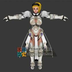 美女 金發(fā) 白色 鎧甲 女戰(zhàn)士T-pose模型