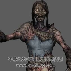 現(xiàn)代生化危機女喪失僵尸角色3DMax模型下載