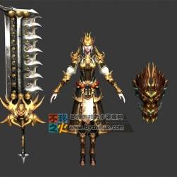 古裝 鎧甲 女 戰(zhàn)士 刀盾模型