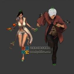 帥哥 美女 古裝 奔跑 模型