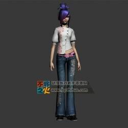 紫發(fā) 少女 牛仔褲 模型